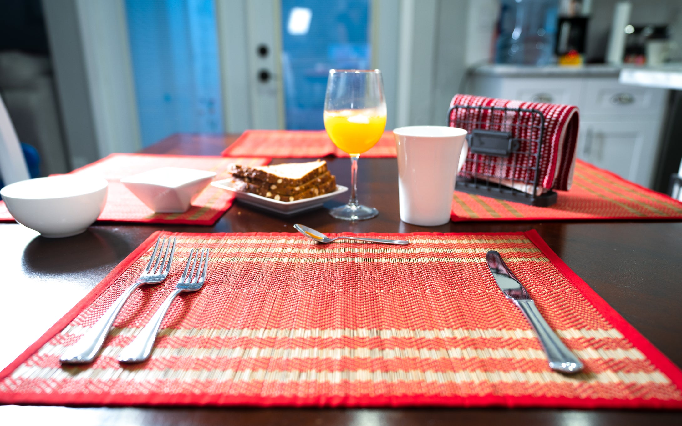 Blue Red Handwoven Placemat Set Of 4 With Roller