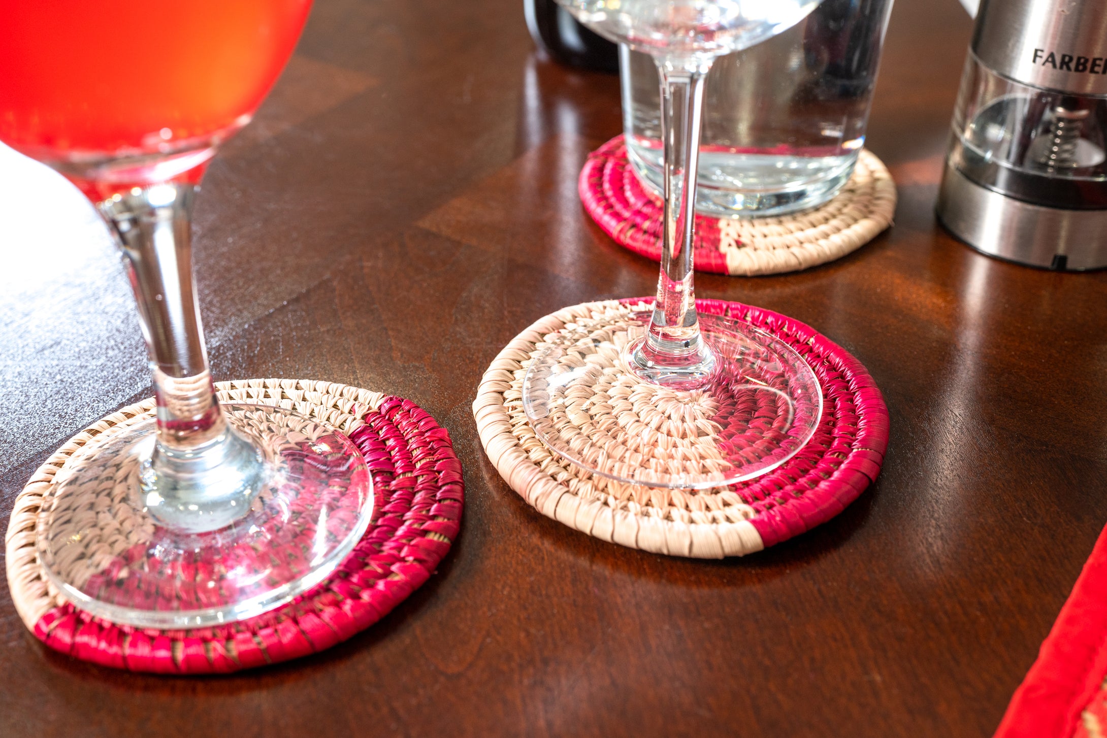 Hand Woven Natural Red And Beige Coaster(Set of 6)