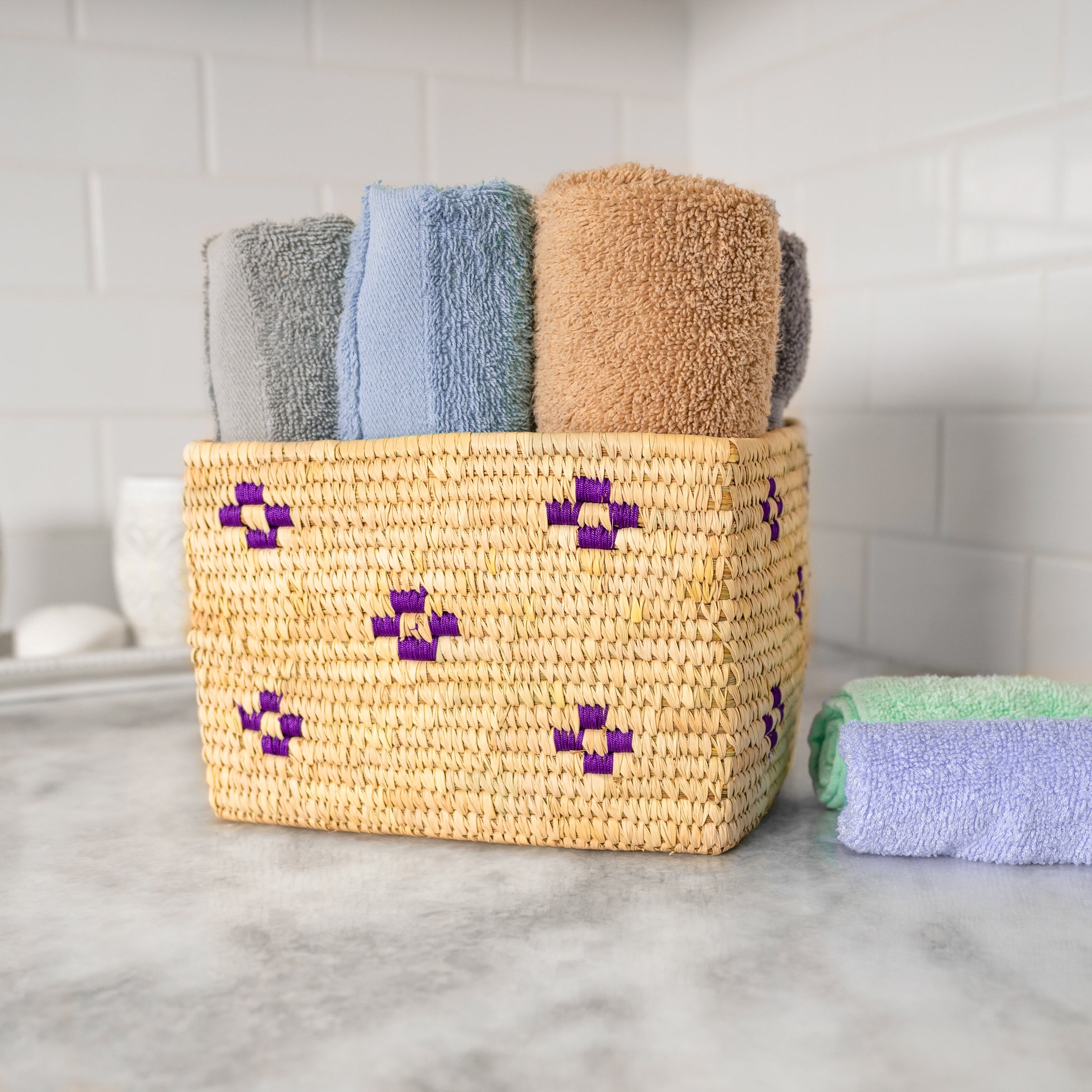 Purple Motif Hand Woven Square Storage